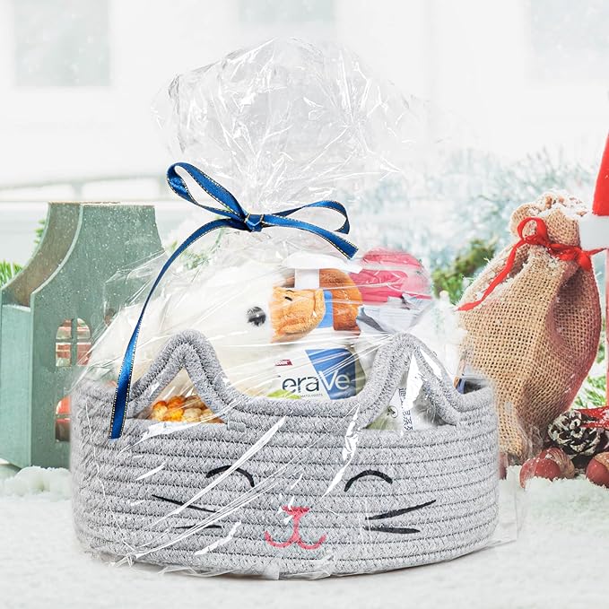 ZLG Small Cat Storage - Cute Rope Basket for Dog Toy, 9.8 x 4 inches