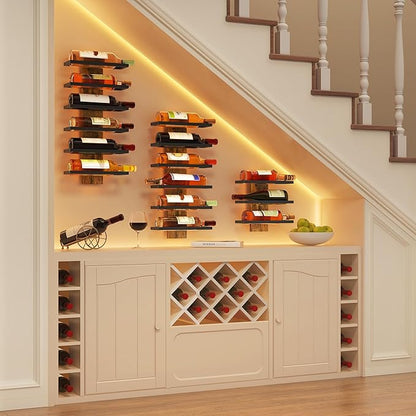 Hoctieon 6 Tier Wall Mount Wine Rack, Wall Mounted Wine Bottle Racks for Display and Storage, Hanging Bottle Holder for Living Room, Dining Room, Bar, Wine Cellar, Rustic Brown