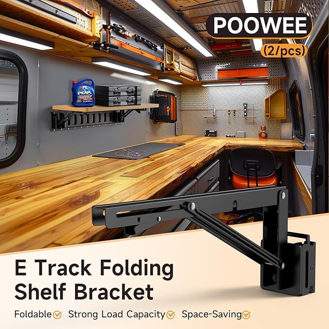 2 Pack E Track Folding Shelf Brackets - 12 Inches Heavy Duty Steel E Track Folding Shelf Bracket with Stainless Pivot,E Track Folding Fixed Shelf Bracket for Truck,Enclosed Trailer,Garage,Workbench