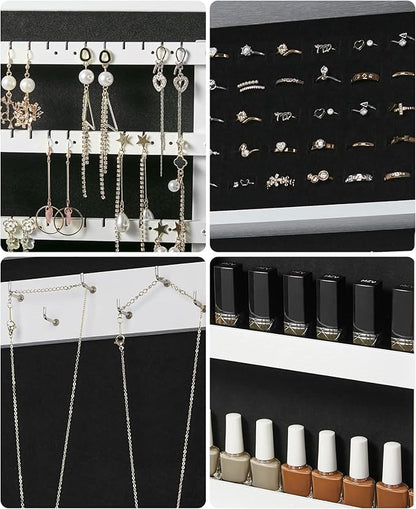 SONGMICS Lockable Jewelry Cabinet Armoire with Mirror, Wall-Mounted Space Saving Jewelry Storage Organizer, White UJJC51WT