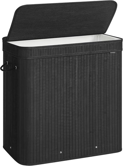 SONGMICS Laundry Hamper with Lid, Bamboo Laundry Basket, Removable Machine Washable Laundry Basket, with Handles, 39.6-Gallons, for Laundry Room, Bedroom, Bathroom, Ink Black ULCB062B01