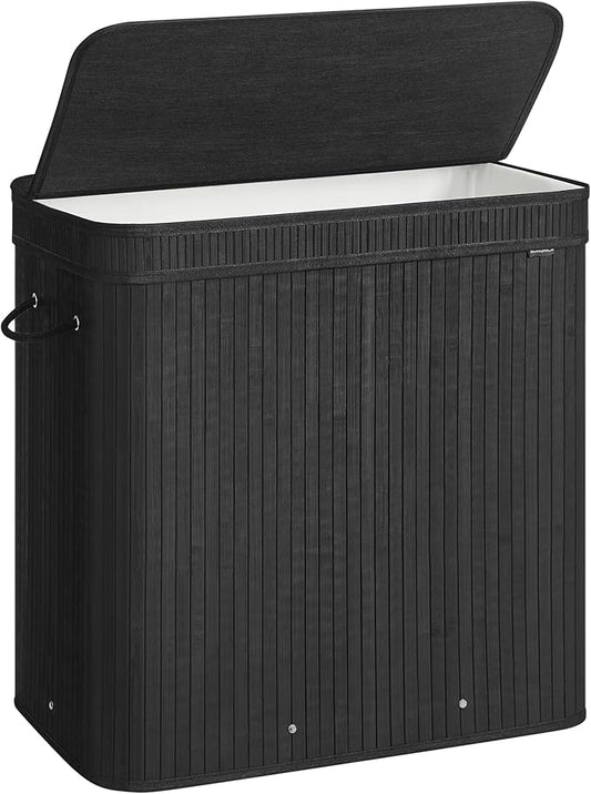 SONGMICS Laundry Hamper with Lid, Bamboo Laundry Basket, Removable Machine Washable Laundry Basket, with Handles, 39.6-Gallons, for Laundry Room, Bedroom, Bathroom, Ink Black ULCB062B01