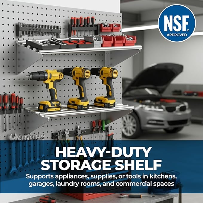 NSF Certified 18 Gauge Heavy Duty Stainless Steel Wall Shelf with Brackets for Kitchens, Utility Rooms, Storage, Offices & Home (60"x8")