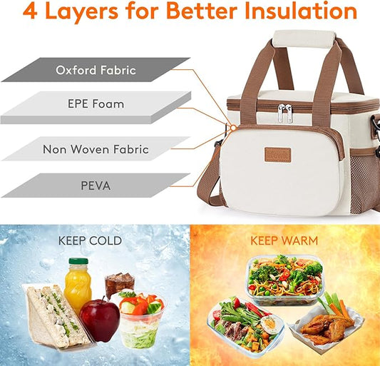 Lifewit Medium Lunch Bag Insulated Lunch Box Soft Cooler Cooling Tote for Adult Men Women, Beige 12-Can (9L)