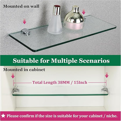 SAYAYO Floating Glass Shelves for Bathroom, Tempered Glass Shelf for Wall 15 x 5 Inch 2 Pack, Clear