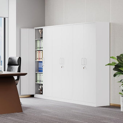 SISESOL Metal Storage Storage Cabinet with 5 Adjustable Shelves,White Metal Cabinet with Locking Doors,Steel Pantry Cabinet with Lock,71" Lockable Storage Cabinet for Home,Office,Garage,Kitchen,Shop