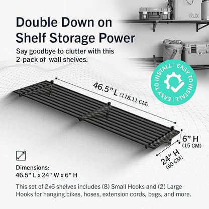 StoreYourBoard Heavy Duty Garage Shelf Wall Mount 2ft x 6ft – Wall-Mounted Shelving for Storage & Organization – Heavy Duty Garage Shelves for Tools, Bins, & Equipment – Holds 500 lbs - Black
