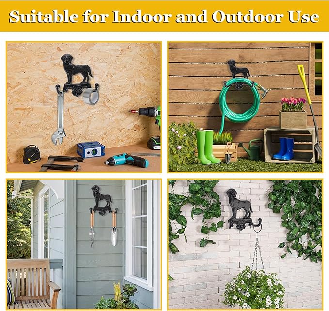OwnMy Cast Iron Decorative Wall Coat Hook Cute Dog Hook, Vintage Dog Leashes Holder Key Holder for Walls, Heavy Duty Indoor Outdoor Double Wall Hooks for Hanging Towels, Hats, Potted Plants, Tools
