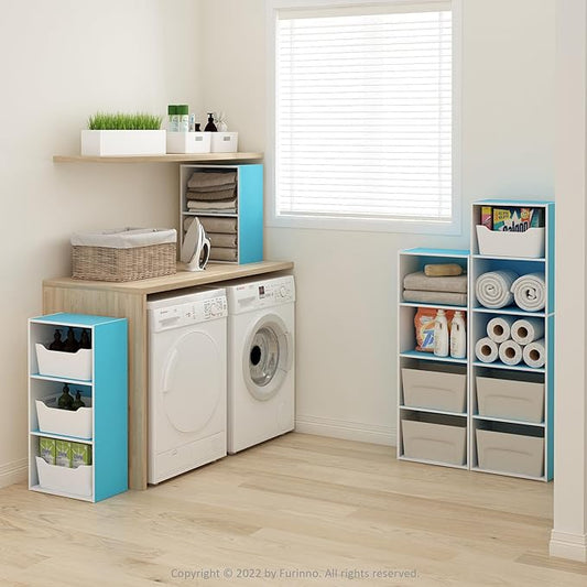Furinno Luder Bookcase/Book/Storage, 2-Tier, Light Blue/White (Pack of 4)