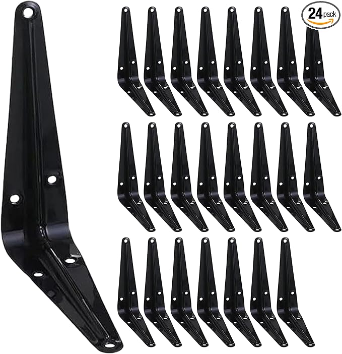ELSKER&HOME 24 Pack Shelf Brackets 4 Inch, Floating Shelf Bracket for Wood, Black Metal L Bracket for Shelves Support, Wall Mount Corner Brace