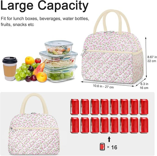 Lunch Bag Lunch Box for Women Adult Men Insulated Quilted Reusable Large Lunch Tote Bag Leakproof Simple Cooler Bag for Work Office Picnic Beach or Travel