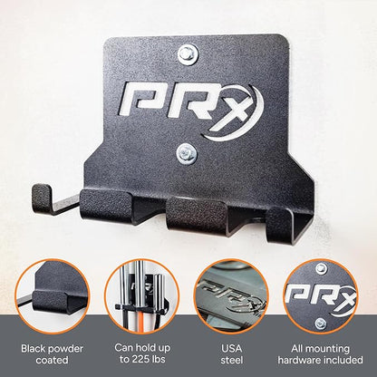 PRx Performance Three Barbell Storage Wall Mounted Hanging 3 Bar Holder USA Made American Black Powder Coated Space Saving Commercial or Home Gym Workout Fitness Equipment Garage Accessory Rack