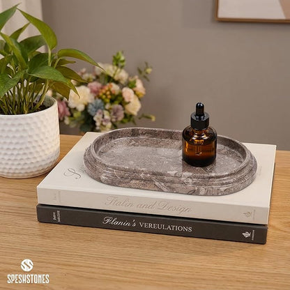 Marble Tray 9.75 Inch Handmade Bathroom Tray for Countertop Décor - Decorative Trays for Perfume, Candles, Jewelry & Vanity Accessories