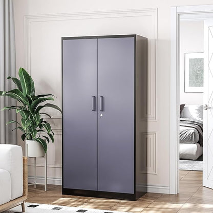 STANI Metal Garage Storage Cabinet with Lock, 71" Steel Lockable File Cabinet, Locking Steel Storage Cabinet with 4 Adjustable Shelves for Home, Office, Warehouse, Garage, School