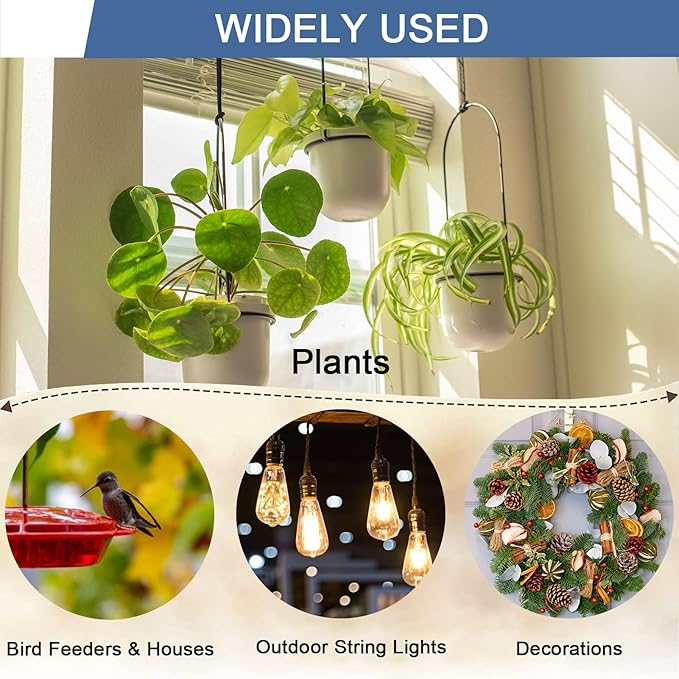 ADIIL 12 PCS Q Hanger Hooks with Safety Buckle, Windproof Screw Hooks for Hanging Outdoor String Lights, Plants, Christmas Patio Lights, 2.2 Inches, Black