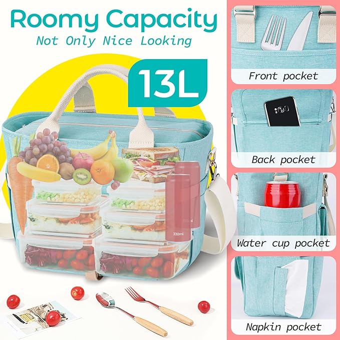 KIPBELIF Cute&Classy Roomy Insulated Lunch Bags for Women - Stylish & Functional Large Tote Adult Lunch Box for Working & Picnic(Extra Large,Fresh Green)