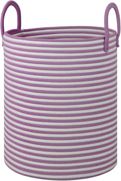 Large Laundry Basket,Laundry Hamper,15''x18'' Cotton Rope Storage Basket with Handles,baby hamper, Nursery Blanket Storage Living Room,toy basket,kids laundry,home decor (white+purple)