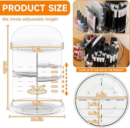 Yieach 360 Rotating Makeup Organizer for Vanity,Clear Spinning organizer and Make up organizers for Counter,Adjustable Lazy Susan Bathroom Organizer for Beauty Product and Skin Care Storage Carousel