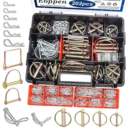 202Pcs Hitch Pins Clip Pins Assortment Kit, Heavy Duty Tractor Pins Linch Pins PTO Pins Tractor Accessories for Trailers, Tractors, Trucks, Lawn Mower