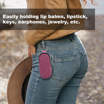Portable Lip Balm Organizer Case with Keychain, Travel Chapstick Holder Storage Bag, Waterproof Small Cosmetic Organizer, Anti-Lost Lipstick Lip Gloss Sleeve Pouch Keeper Case (Rose Red, Large)