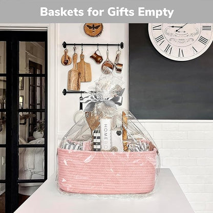 CHICVITA Pink Storage Baskets for Organizing, Gift Basket for Toys, Baby Basket for Diapers, Decorative Woven Baskets for Storage for Living Room, 14.5" x 13" x 6"