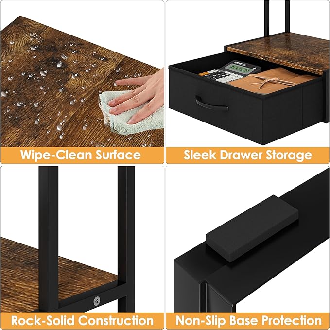 Masupu Printer Stand for Desk, Printer Table with Fabric Storage Drawer, 2 Tier Desktop Shelf, Multi-Purpose Desk Organizer for Home Office, 3D Printer, Fax Machine, Scanner, Rustic Brown