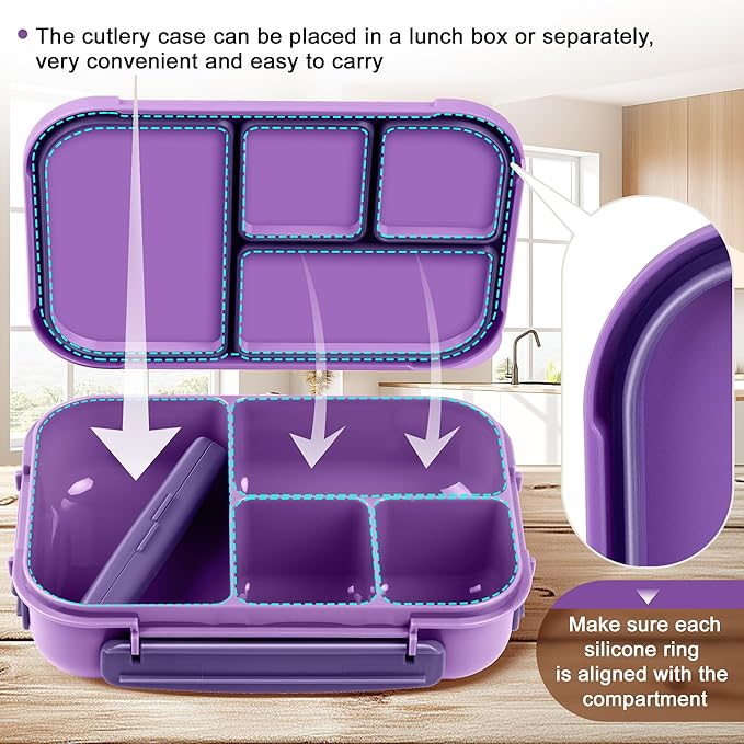 Lunch Box Kids,Bento Box Adult,Leakproof Lunch Containers for Adults/Kids/Toddler,1200ML-4 Compartments bento Lunch box with Utensil,Microwave & Dishwasher & Freezer Safe (Purple)