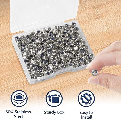 230 Pack M3-0.5mm Nylon Insert Lock Nuts，304 (A2-70) Stainless Steel Locknuts，Standard Metric Thread Nylock Nuts