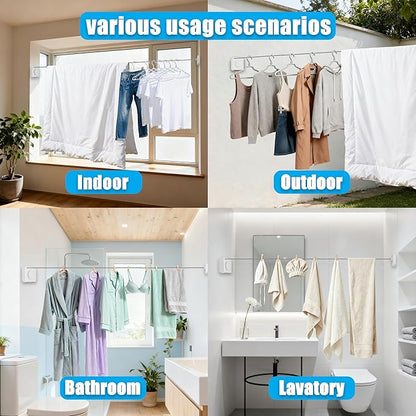 Retractable Clothesline, Non-Sagging Wall Mounted Laundry Line, Space-Saving Stainless Steel Clothes Line, Heavy Duty Drying Rack 15.6 Ft for Apartment, Dorms, RV & Travel (White)