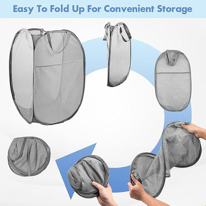 DUCOO Pop Up Hamper, 1 PCS Mesh Pop Up Laundry Hamper, Foldable Mesh Laundry Basket with Space-Saving Design for Home, Dorm, Travel & Storage - Gray