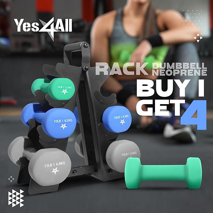 Yes4All Neoprene Coated Dumbbell Hand Weight Sets of 2 - Multiple Weight Options with 15 Colors, Anti-roll, Anti-Slip, Hexagon Shape