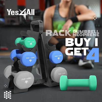 Yes4All Neoprene Coated Dumbbell Hand Weight Sets of 2 - Multiple Weight Options with 15 Colors, Anti-roll, Anti-Slip, Hexagon Shape