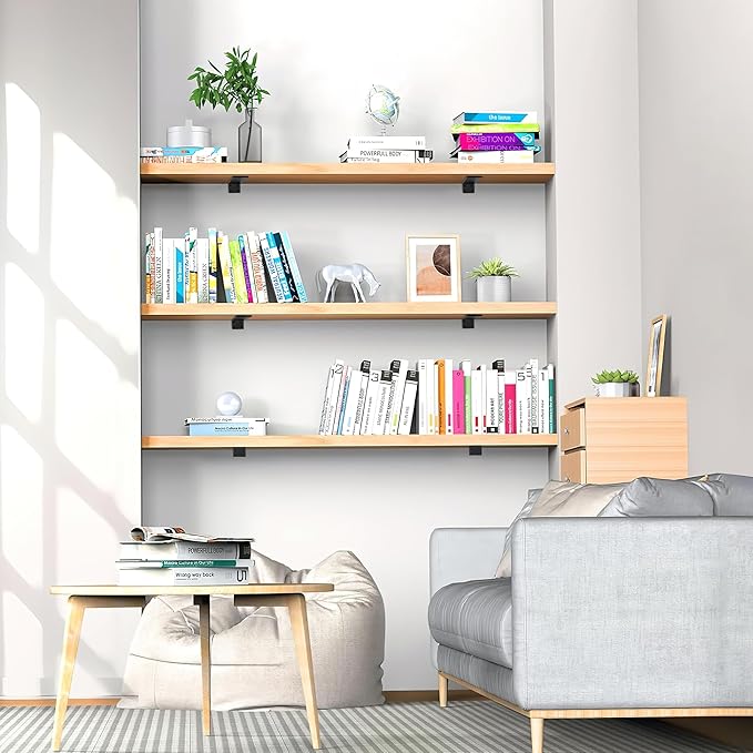 Floating Shelf Brackets 8 inch, Heavy Duty Wall Shelf Bracket 6 Pack for Shelves Support, Hidden Metal L Brackets with Mounting Hardware (1/5'' Thick)