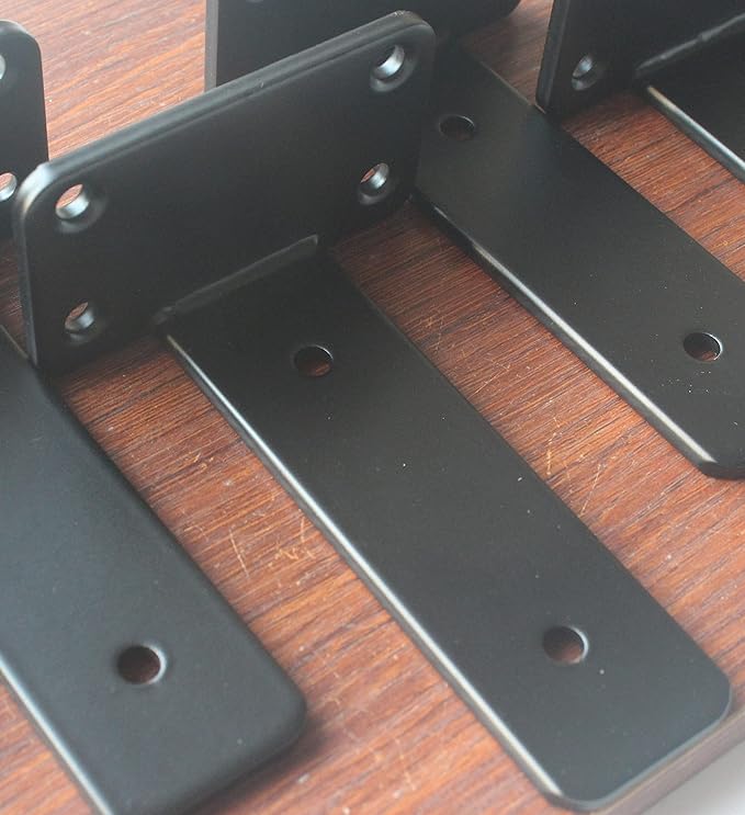 8 Pack - 5 inch Black Hidden L Shelf Bracket (1/5 Inch Thicked) Iron Floating Shelf Brackets Rustic Industrial Metal Brackets for Shelf Support