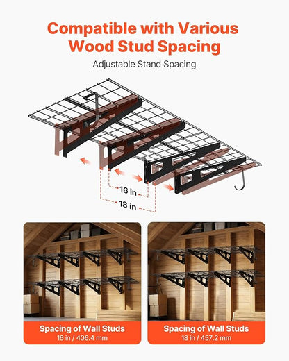 VEVOR 2-Pack Heavy Duty Garage Wall Shelving, 2 x 6 ft Steel Wall Mounted Shelving Unit with Hooks, 24 x 72 Inch Per Shelf Floating Storage Metal Rack, 1000 lbs Total Weight Capacity