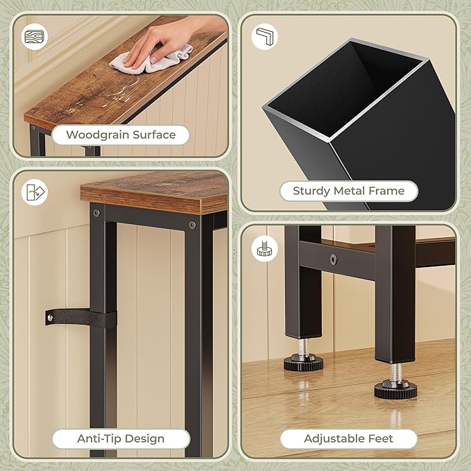 Huuger 102.4 Inch Sofa Table with Power Outlets, 23.9’’-34.4’’ Height Adjustable Range, Behind Couch Table with USB-C Ports, Sofa Tables Narrow Long, Skinny Console Table, Small Spaces, Rustic Brown