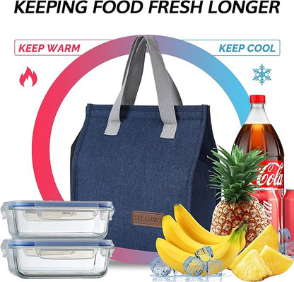 TELLUMO Lunch bag, Insulated Lunch Bag for Women Men Large Lunch Box Container Reusable Leakproof Tote for Office, Work, School, Beach or Travel (Blue)