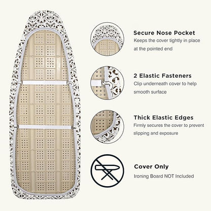 Ironing Board Cover and Pad 18"x49" Extra Thick Natural Cotton, Scorch and Stain Resistant Iron Board Cover,Wide Ironing Board Cover with Fasteners Heavy Duty Heatproof Elastic Edge Taupe