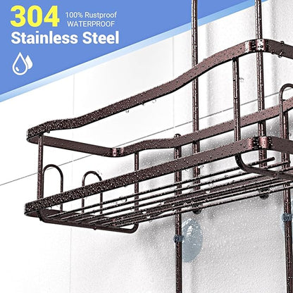 Hanging Shower Caddy Bathroom Organizer: Rustproof Shower Shelf Racks Over Shower Head - No Drilling Inside Bath Shower Rack Shelves Over Showerhead for Shampoo with Soap Holder Bronze