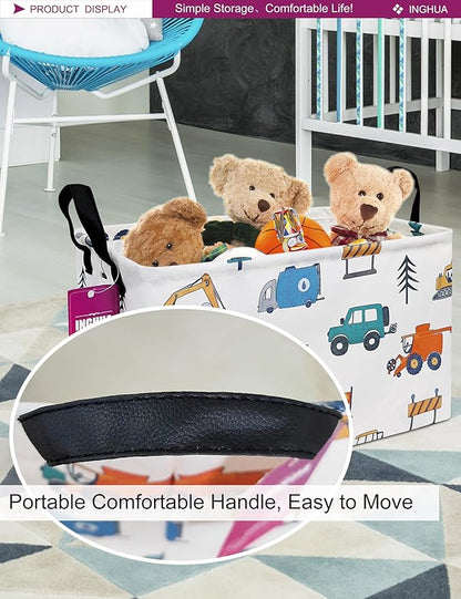 Rectangular Storage Basket Fabric Organizer Bin for Toys,Books,Clothes,Gifts,Pets-Perfect for Home,Office,Nursery,Dorm,Shelf(Rec-Vehicles )