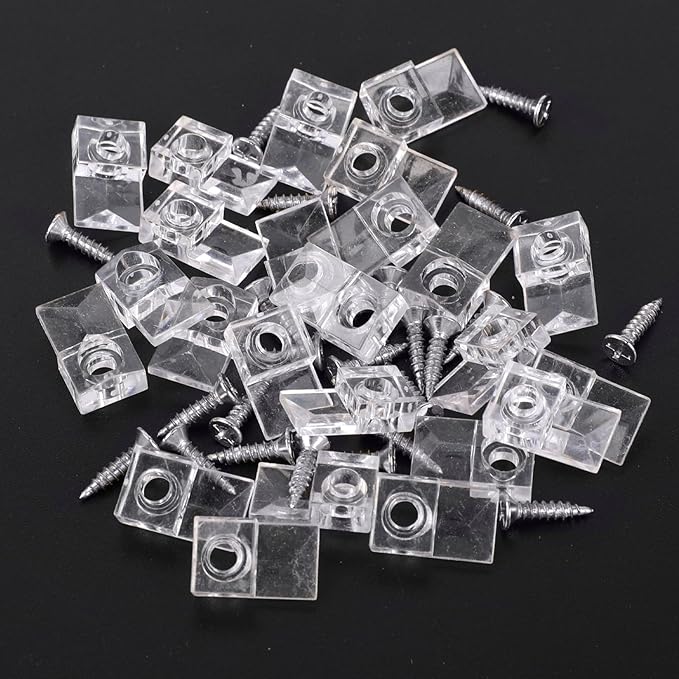 20 Set Mirror Hangers for Wall Mounting - Holders, Brackets, Hanging Clips - Clear Plastic Glass Crystal Hardware Frameless Kit