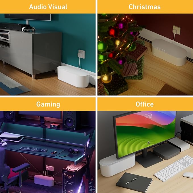 D-Line Cable Tidy Box | Hide and Conceal Extension Blocks and Electrical Cables from TVs, Computers, Gaming Consoles & PCs | Cable Management Made from a Robust Electrically-Safe ABS Material | Large, White