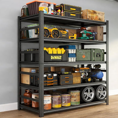 Metal Garage Shelving Unit 5-Tier Adjustable Heavy Duty Storage Shelves, 3000 lbs Capacity Steel Garage Storage Rack Organizer for Garage Basement Warehouse, Black 39.4" W x 15.7" D x 71.2" H