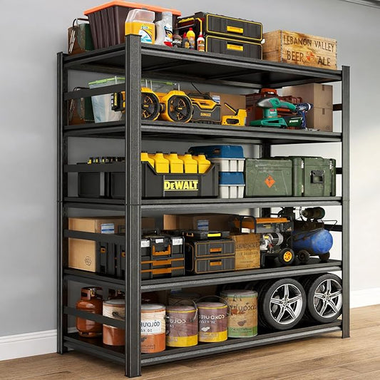 Metal Garage Shelving Unit 5-Tier Adjustable Heavy Duty Storage Shelves, 3000 lbs Capacity Steel Garage Storage Rack Organizer for Garage Basement Warehouse, Black 39.4" W x 15.7" D x 71.2" H
