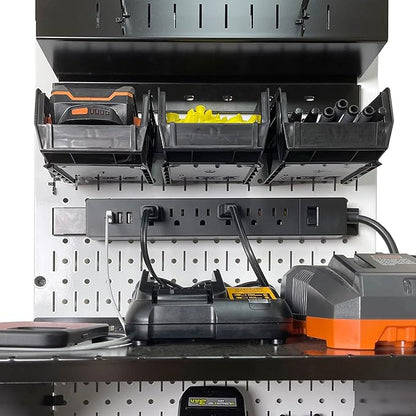 Wall Control Power Tool Storage Organizer Kit Cordless Drill Holder Charging Station Rack 16” x 32” Metal Pegboard Organization System (Yellow Pegboard)