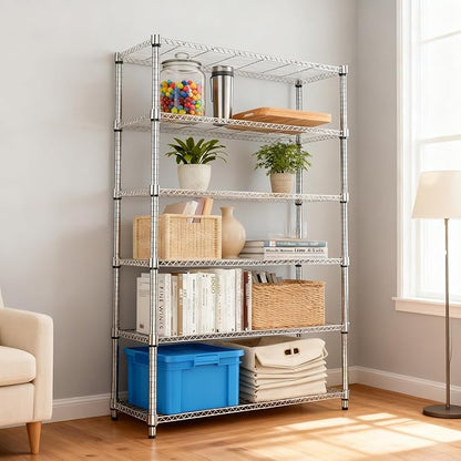 2100LBS 47.2" W 6 Tiers Shelf Storage Shelves Metal Shelving Unit Heavy Duty Garage Shelving Adjustable Wire Shelves for Pantry,Kitchen,Garage,Basement,Chrome 17.7" D x 47.2" W x 82.4" H
