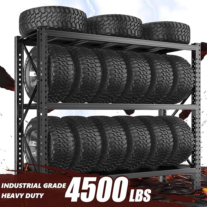 Heavy Duty Metal Garage Shelving Unit,Adjustable Storage Shelves, Steel Shelving, 4500 lbs Capacity, Industrial Shelves for Heavy Tools and Equipment, 63" Wx 19.7" D x 66.9" H