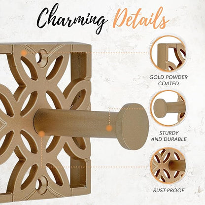Autumn Alley Two Gold Hooks, Bathroom Towel Hook, Robe Hook Wall Mounted - Decorative Wall Hooks for Towel, Robe, Cast Coat and Door Hook for Bathroom Modern Unique Style, 2 Pack