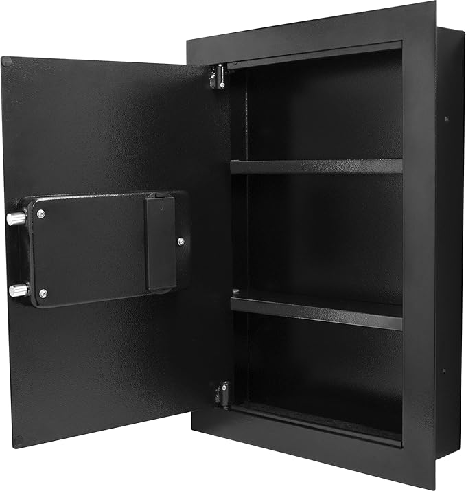 Barska Biometric Fingerprint Wall Safe with Adjustable Shelves – Steel Security Safe with Pry-Resistant Deadbolts, Mountable for Home, Office, and Business Use - In wall safe - Hidden Safe Cabinet