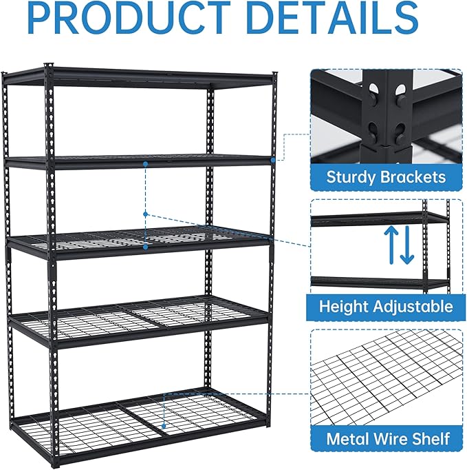 Heavy Duty Storage Shelves 48x24x72 in, 2500Lbs Adjustable Metal Shelving for Garage Organization, Durable Garage Shelving Easy Assemble